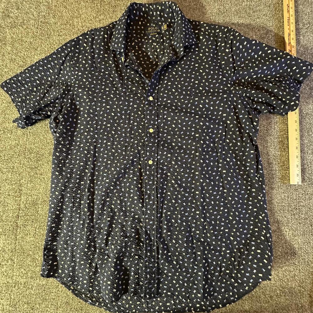 Polo Ralph Lauren Seersucker Shirt -‎ XL - Navy Blue with Pattern